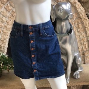 Madewell Stretch Denim Mini Button Front Skirt Women's Size 31